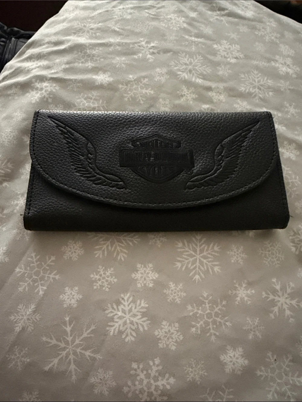 Harley-Davidson Black Embossed Wing Trifold Wallet